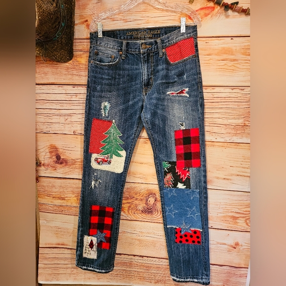 American Eagle Outfitters Denim - HANDMADE☆UPCYCLED "AMERICAN EAGLE" PATCHWORK "OKDco." CHRISTMAS🎄COLLECTION 2023